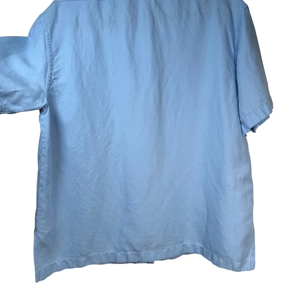 Calvin Klein Luxe Linen Cotton Blend Hidden Placket‎ Camp Shirt M Large Coastal